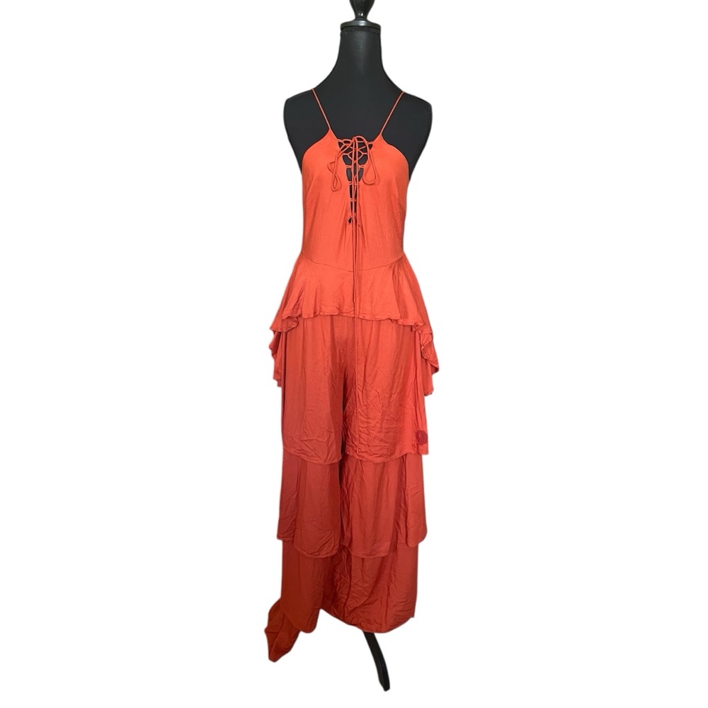 Asos Orange Laced Up Tiered Jumpsuit size 8